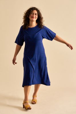 Kitchener Items - T-Shirt Dress Stripe Dark Sapphire & Blue Ribbon
