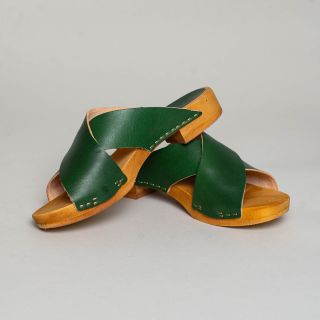 BOSABO Flexi Wooden Sole - Low Heeled Ange Mules Kelly Green