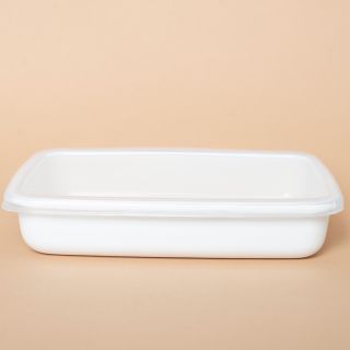 Noda Horo White Series Enamel Rectangle Shallow Food Containers with Lid Medium