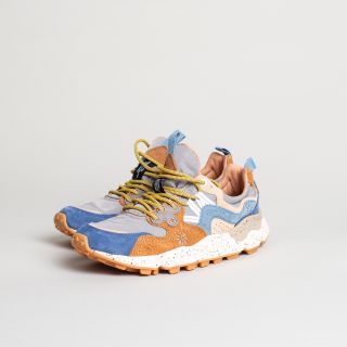 Flower Mountains YAMANO 3 MAN Suede and technical fabric sneakers -Brown & Petrol Blue