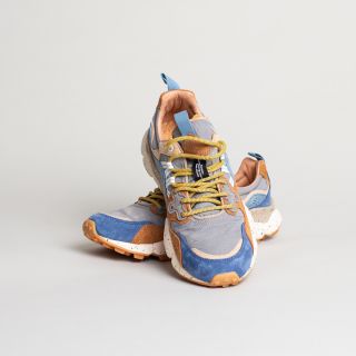 Flower Mountains YAMANO 3 MAN Suede and technical fabric sneakers -Brown & Petrol Blue