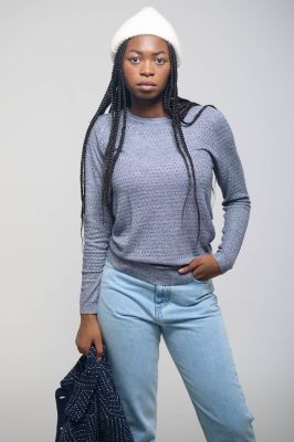 Kitchener Items - Jaimee Jacquard Triangle Jumper - Silverblue Melange